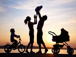 Family on a Walk at Sunset