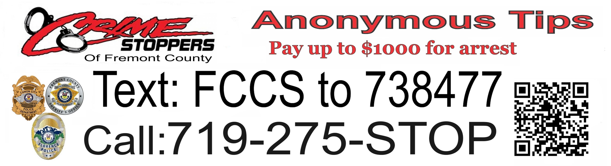 Logos of Crimestoppers, Fremont County Sheriff, Canon City Police, and Florence Police